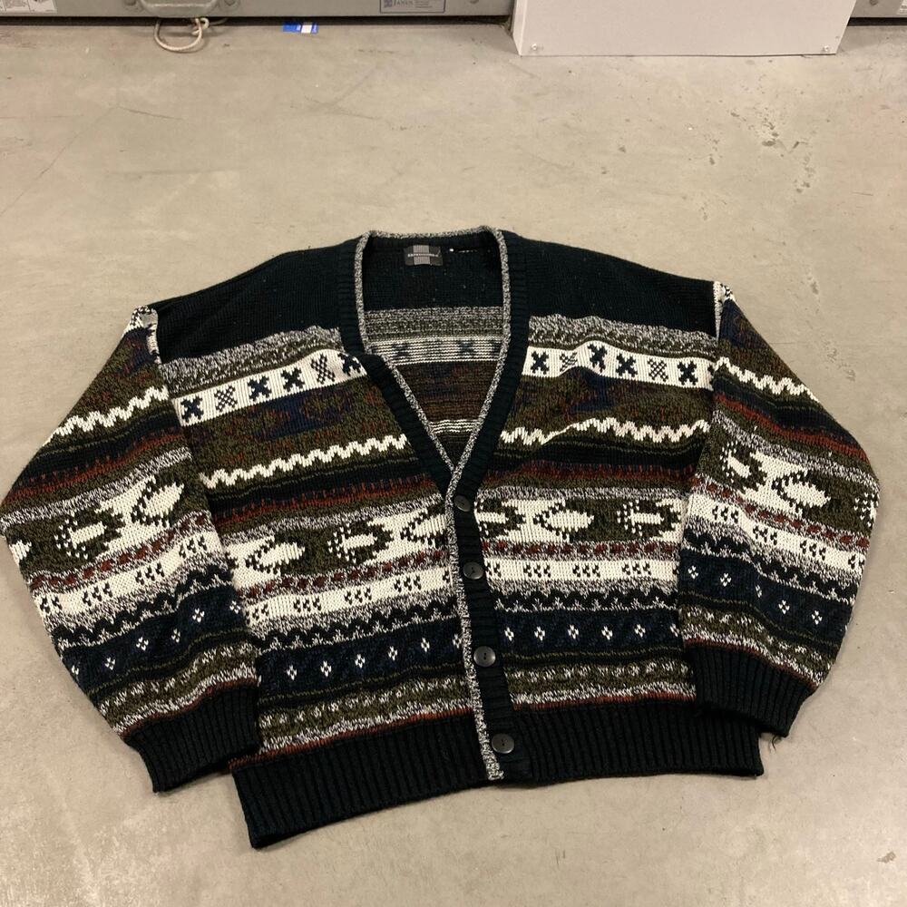 90s striped expressions cardigan sweater